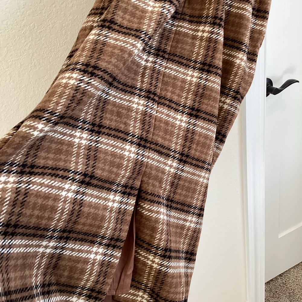 Anthropologie Strapless Belted Midi Dress New Plaid Brown Wool Size 2 - Picture 13 of 16